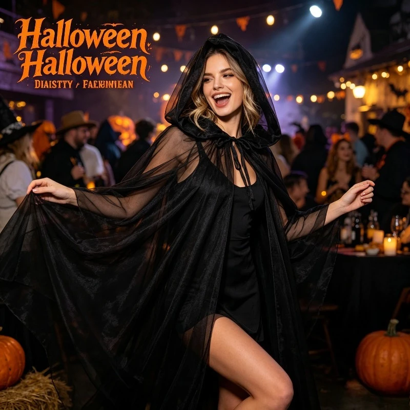 Conjunto de Disfraces de Bruja y Vampiresa para Juego de Roles, Capa Doble de Halloween, Accesorios para Disfraces de Fiesta, Vestido de Festival