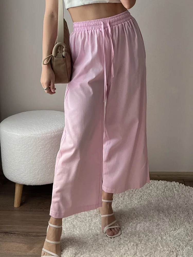 Streamgirl Linen Pants Sets For Women Summer Suits Pink Two Piece Trouser Women's Suit Sets Linen Shirt Set Oversize Outfit Suit
