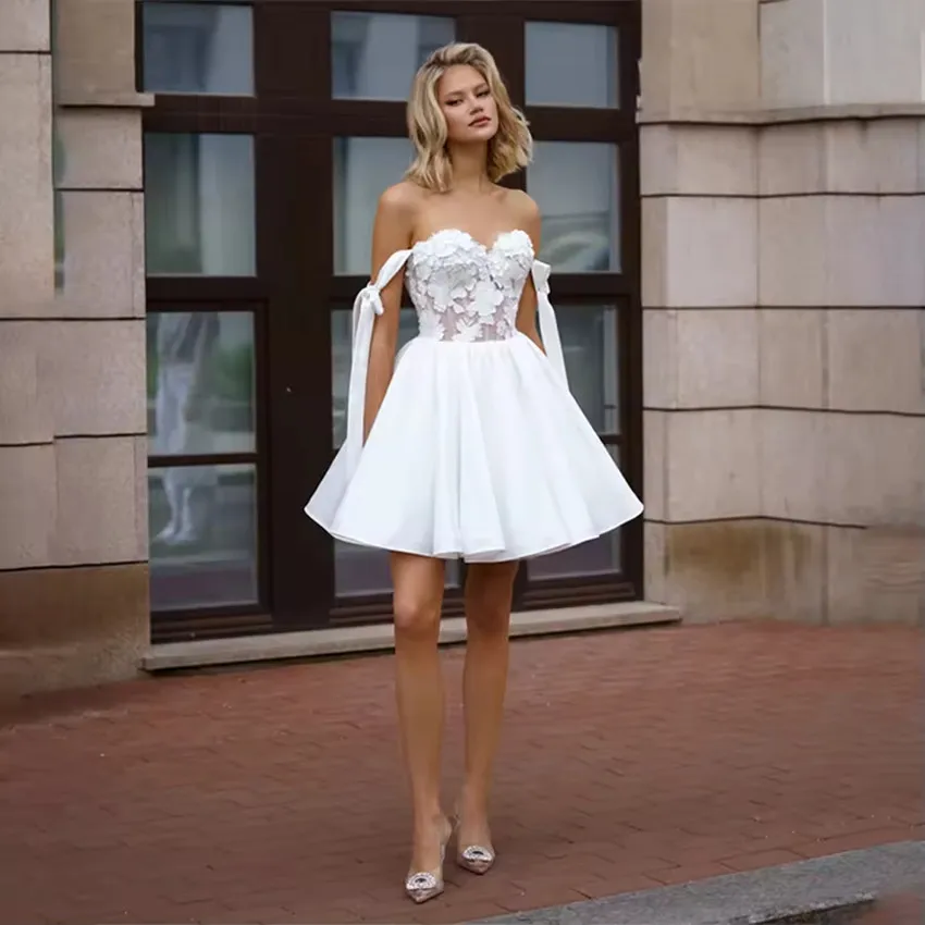 

Sweetheart Short Wedding Party Dresses Lace Appliques Spaghetti strap Prom Dress special event vestidos de fiesta Customized