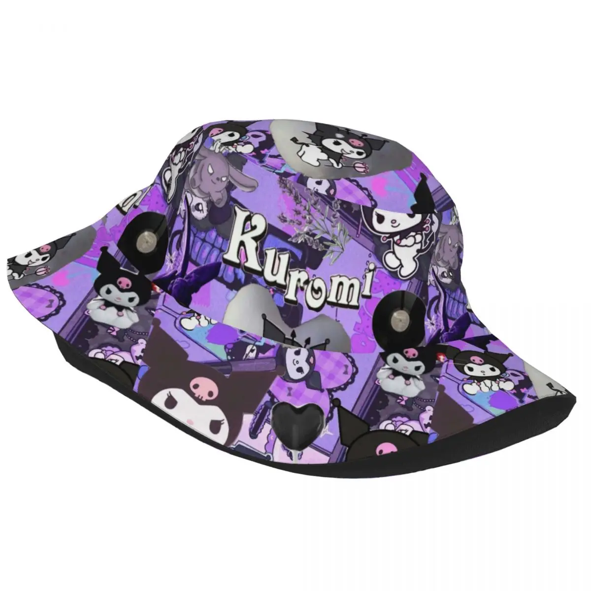 Kapelusze typu bucket hat z kolażem Kuromi, letnie nakrycie głowy podróżne, gadżety, kawaii, kreskówkowe czapki wędkarskie na kemping dla dziewczyn, lekkie Ispoti