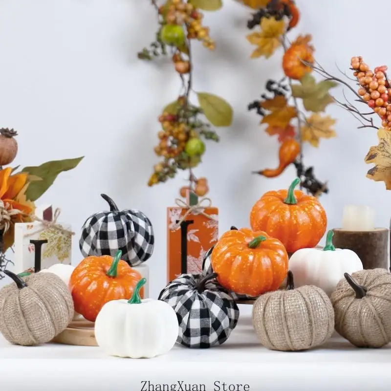 Künstliche Kürbisdekorationen, saisonales Kürbis-Set, 12-teilige künstliche Halloween-Kürbisse für Herbstregal-Ausstellung – Detail 7