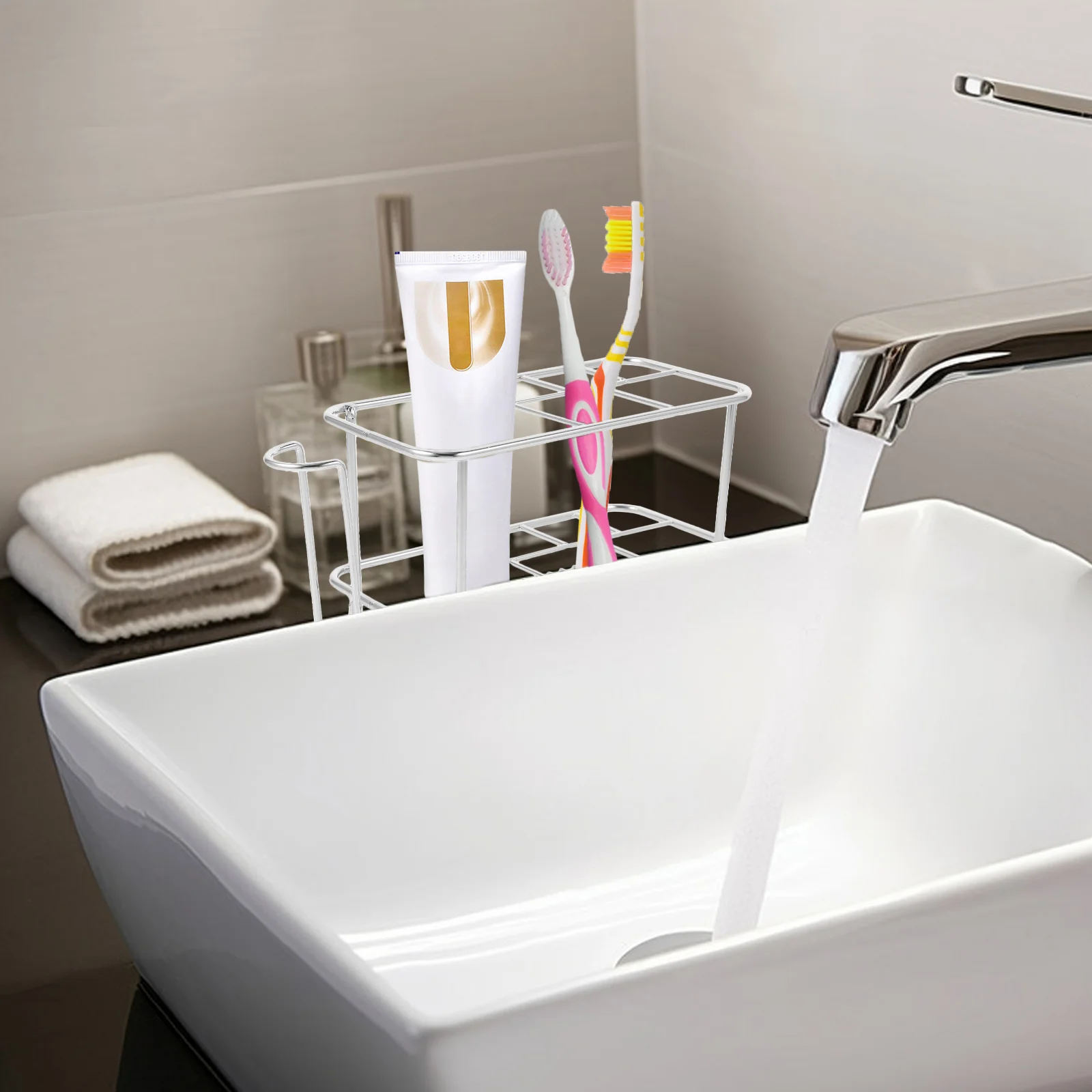 

Stainless Steel Toothbrush Holder Stand Bracket Refillable Toothpaste Tube