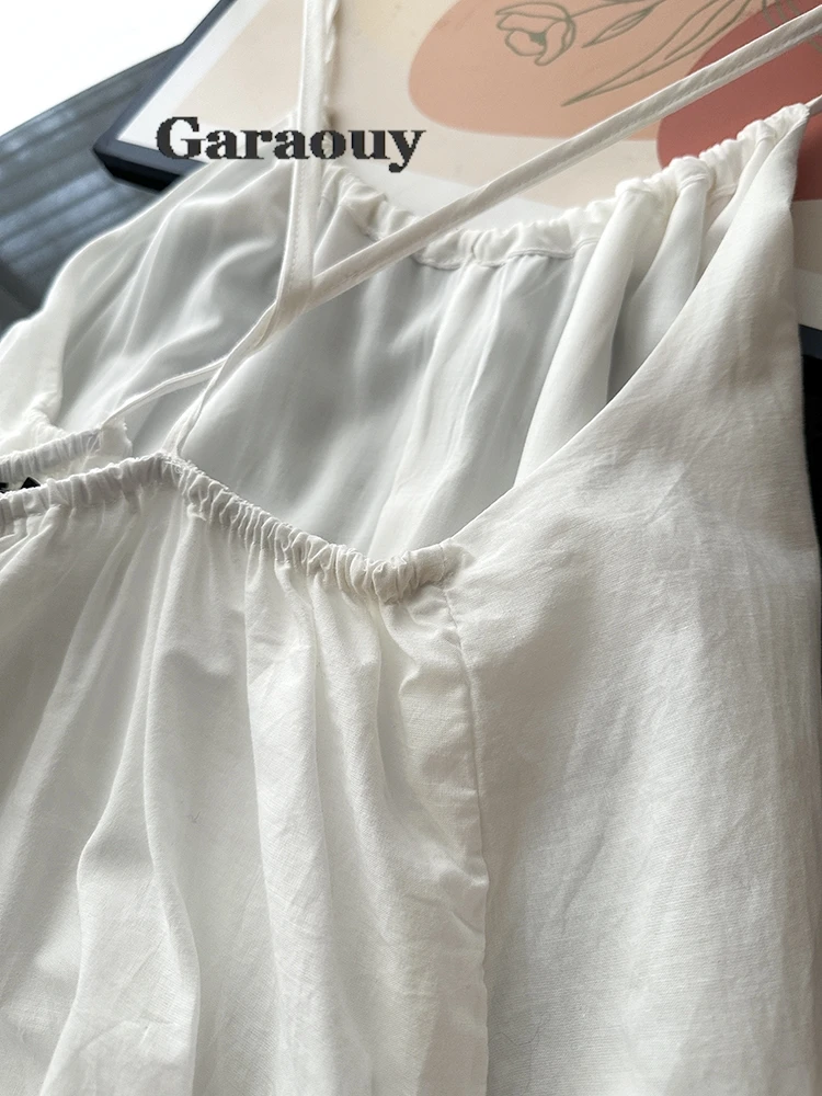 Garaouy New Spaghetti Strap White Embroidery Sexy Dresses 2024 Cotton Solid Color All Match Loose Simple Robe Dress