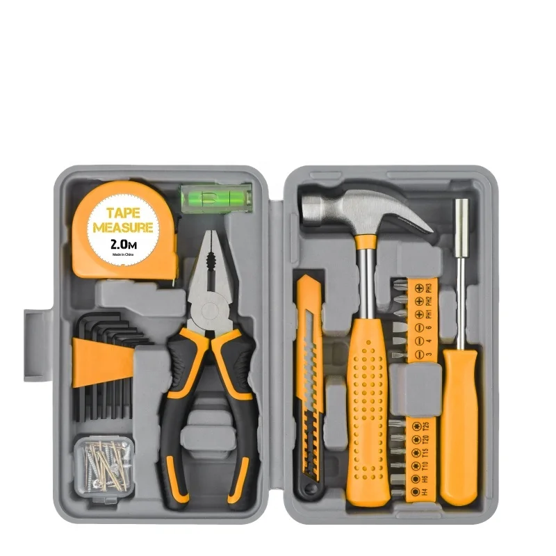 Wilsom 25pc Yellow Compact Carbon Steel Home Repair Tool Set Small Portable DIY Hand Tool Box Case with Hard Case OEM ODM Ready