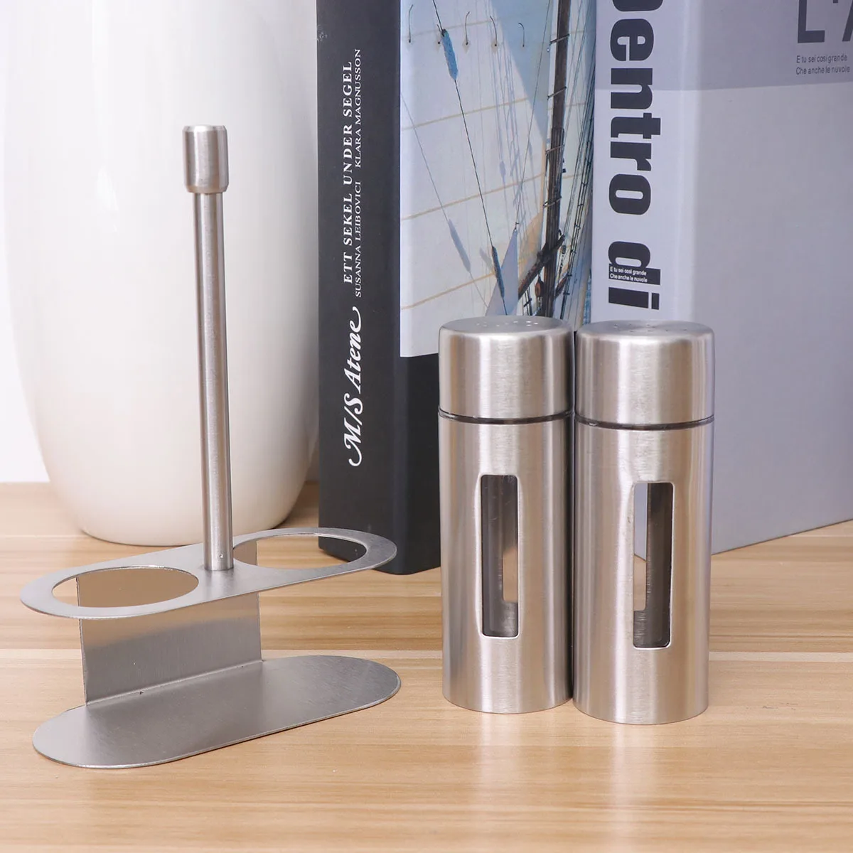 

Stainless Steel Condiment Bottle Set Salt Spices Jars Airtight Container with Lid Canister Powder Cartridge