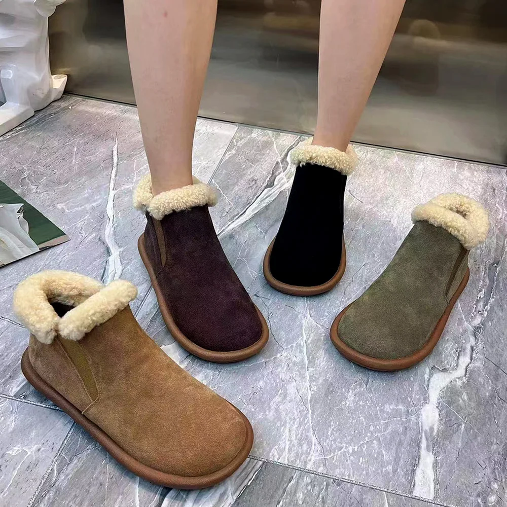 Modne skórzane buty damskie ciepłe futrzane zimowe pluszowe buty damskie antypoślizgowe buty śniegowe Plus Size ankl Boots