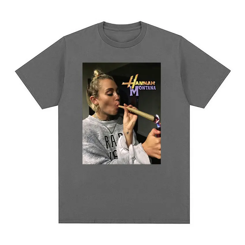 Ethan Peters Hannah Montana Marijuana Funny Smoking T-shirt Women and Men Miley Cyrus Rap Singer 90s Graphic T Shirt Streetwear