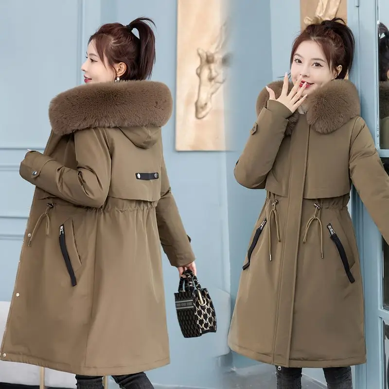 Winter New Women's Down Cotton Jacket Commuter Hoodie Detachable Warm Parkas