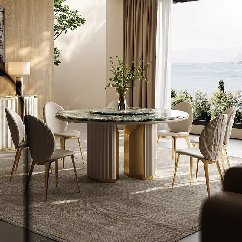 

Light luxury dining table and chairs premium Italian marble square round dining table