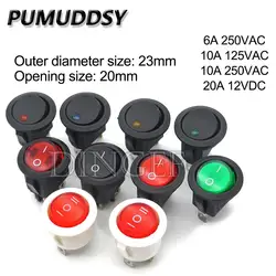 1PCS Round Rocker Switch LED illuminated Car Dashboard Dash Boat Van ON/OFF 12V 24V 6A 250V 10A 125V 2PIN 3PIN 4PIN Switch 20MM