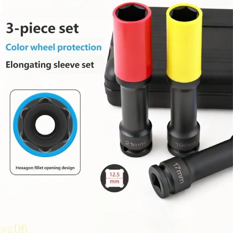 Q2Q4 3 Piece Heavy Duty Socket Set Inch Drive with Antiscratch Protective Suitable for Vehicle Care&Enhancing Efficiency