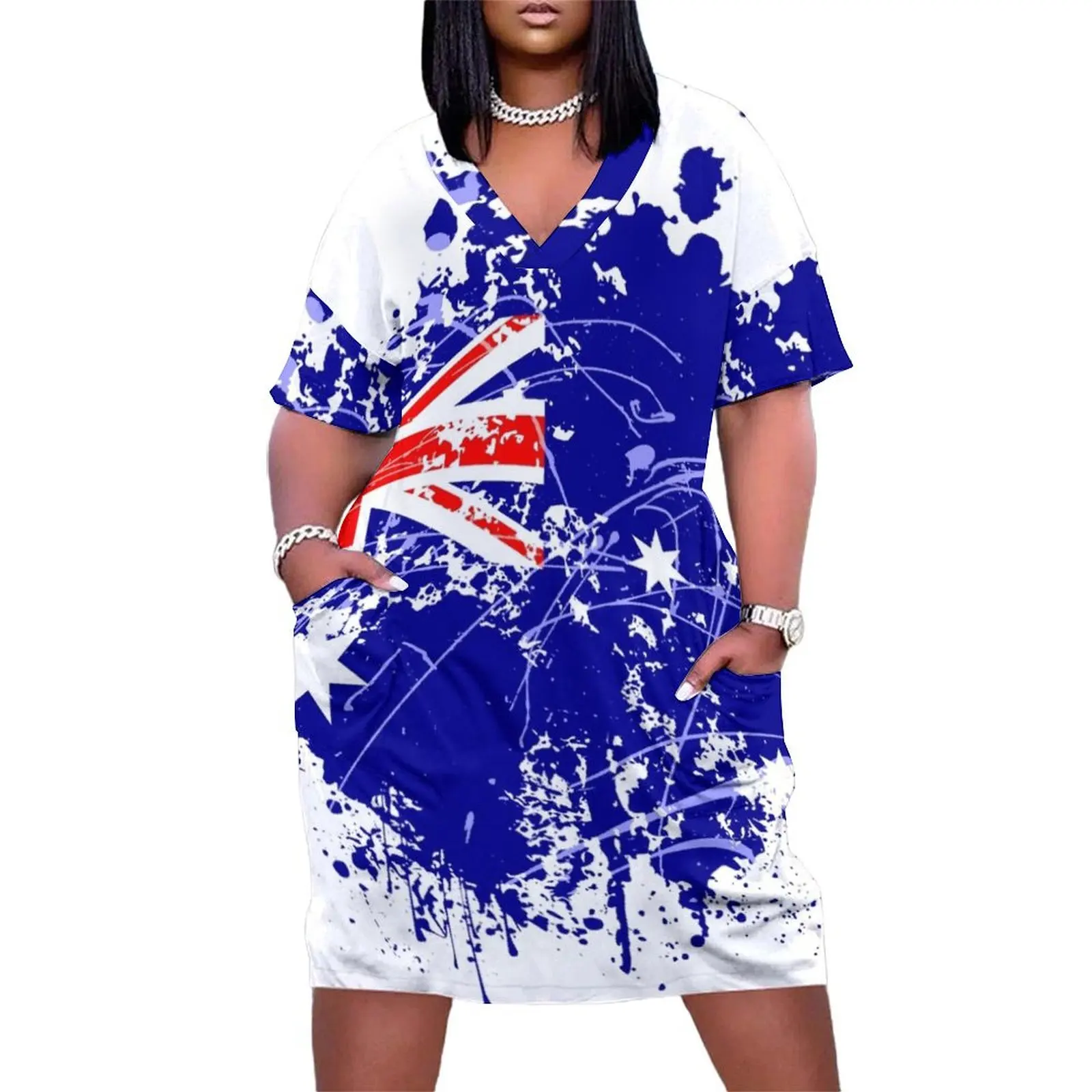 

Australian flag Loose Pocket Dress wedding guest dress 2024 birthday dress for women luxury 2024