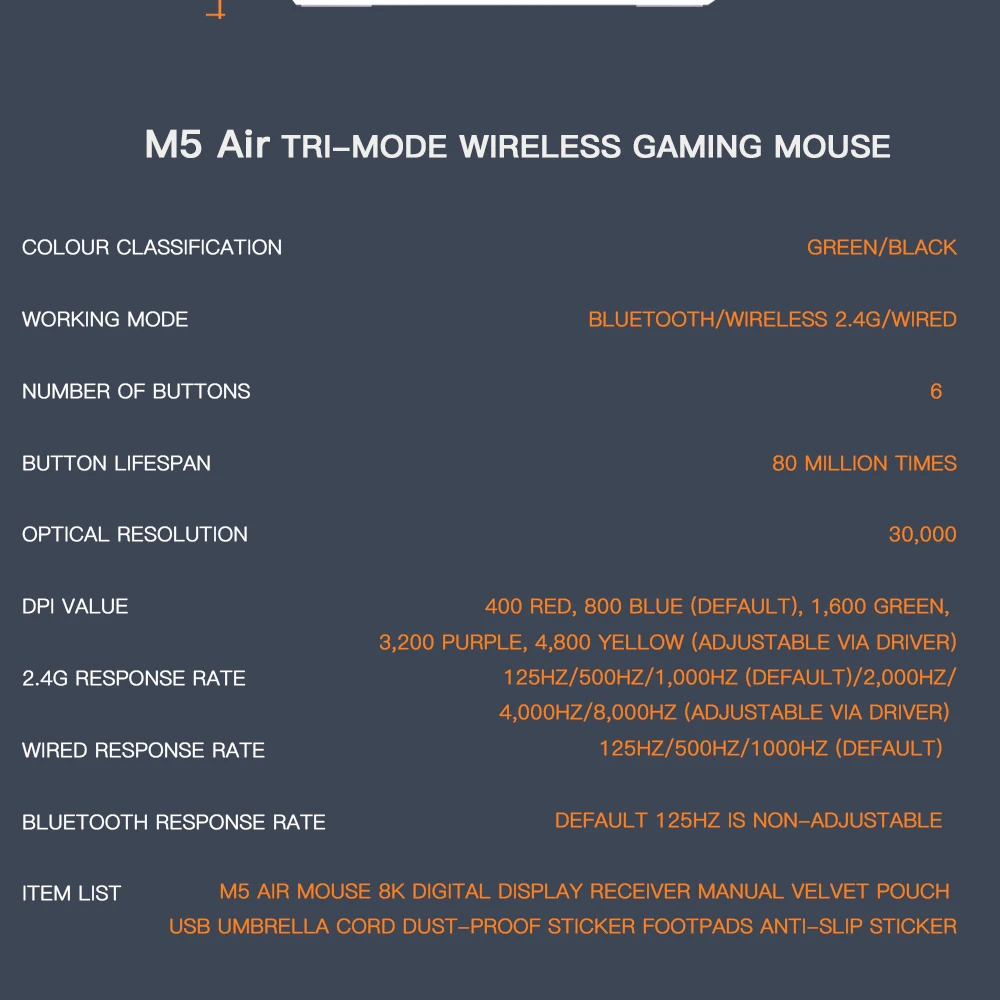 Darmoshark M5Air Кованая игровая мышь из углеродного волокна Беспроводная макро-мышь 8K 30KDPI с ручкой для пальцев Маленькие ручные мыши 30 г Легкий вес