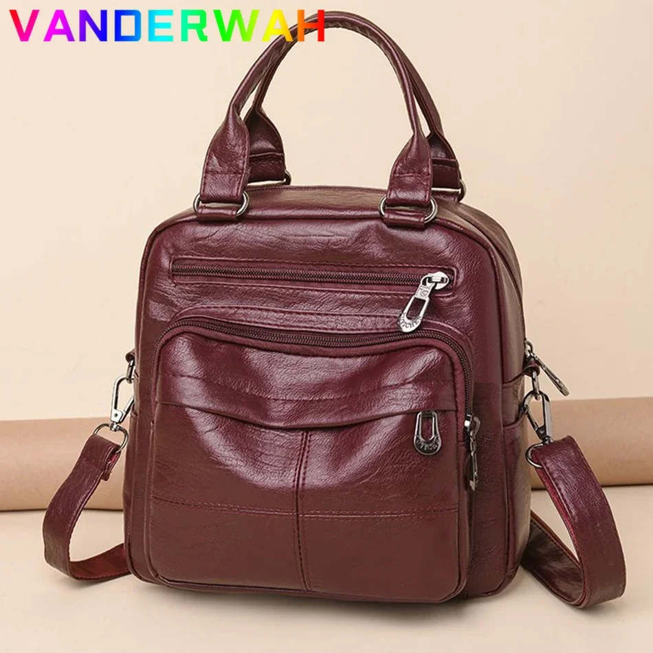 Casual Ladies multifunctional Messenger bag Fashion soft pu leather Designer women Backpacks for School Teenagers travel Bagpack