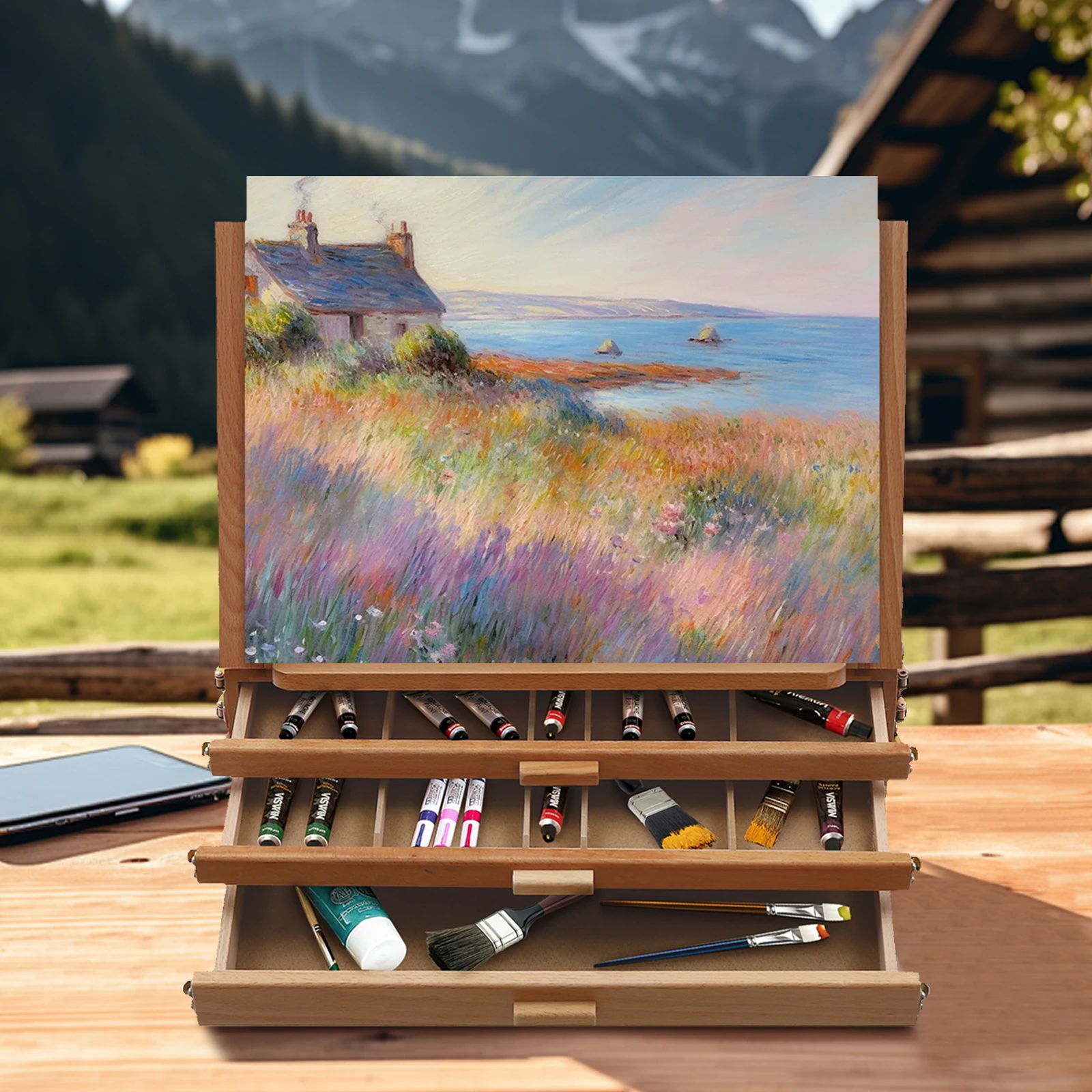 

Adjustable Storage Box Easel Painting Board Stand with Drawers Multi-Function Storage Box Easel