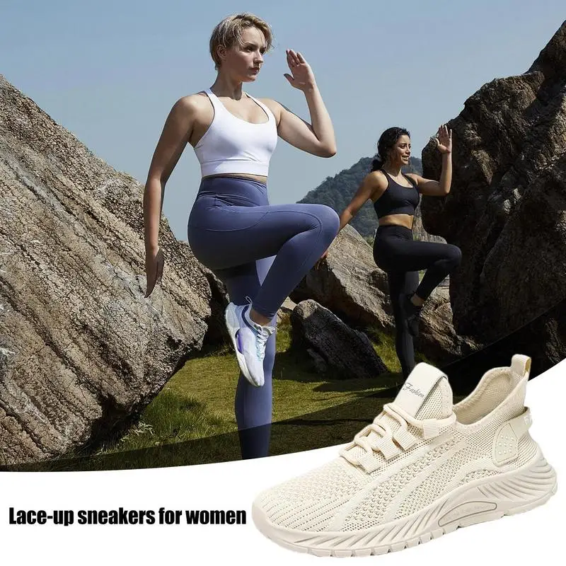 Women's Lace-Up Sneakers Lace-Up Women's Sneakers For Running Joggling Breathable Women's Sneakers With Chunky Fashion For