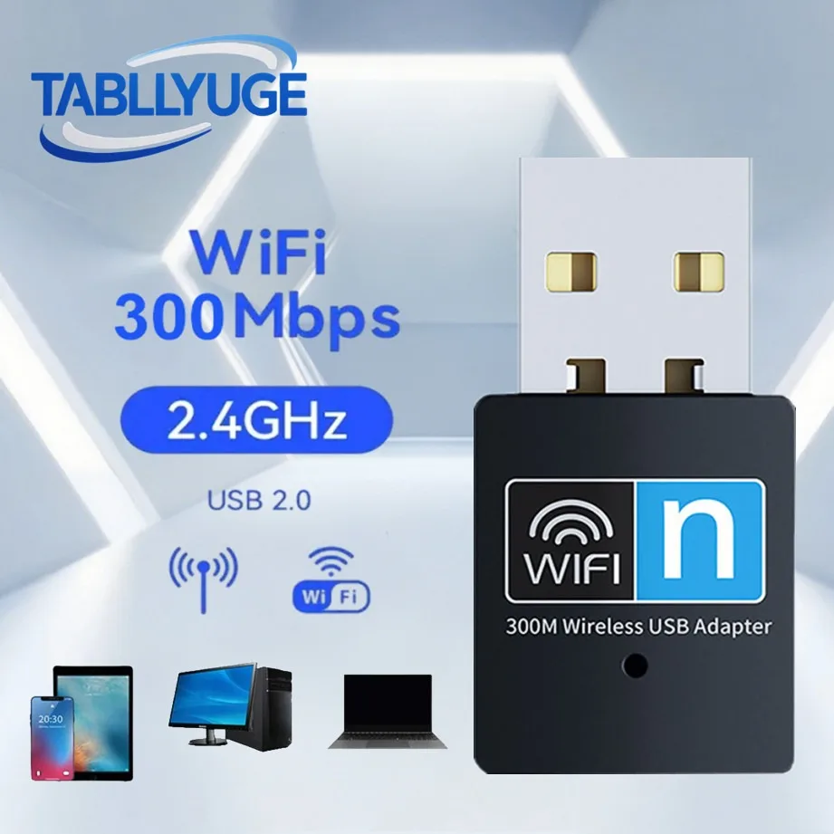 

TABLLYUGE 300 Мбит/с USB 2.0 Wi-Fi адаптер 2,4 ГГц беспроводной сетевой карты USB 2,0 Wi-Fi ключ для настольных ноутбуков ПК Windows