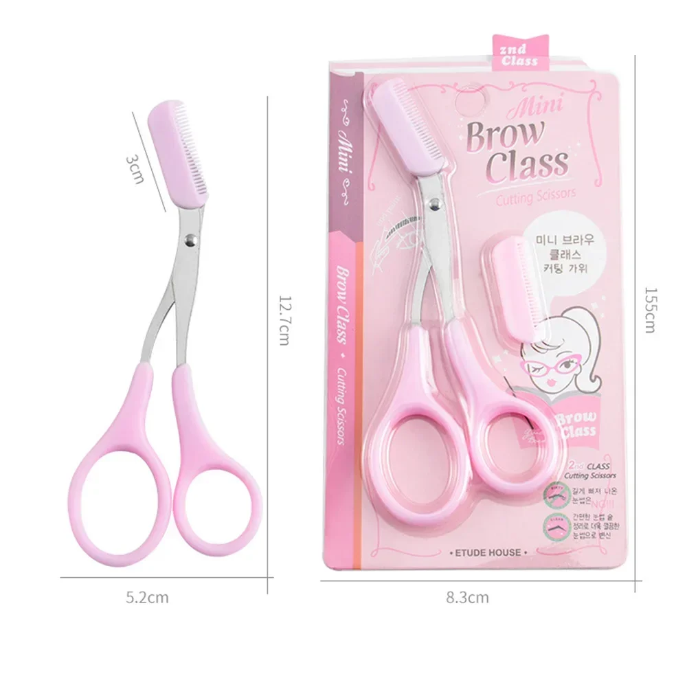 Recortador de cejas de acero inoxidable, 3 colores, tijeras con peine, recortador de cejas profesional, raspador, herramienta de cuidado facial para principiantes, 1 ud.