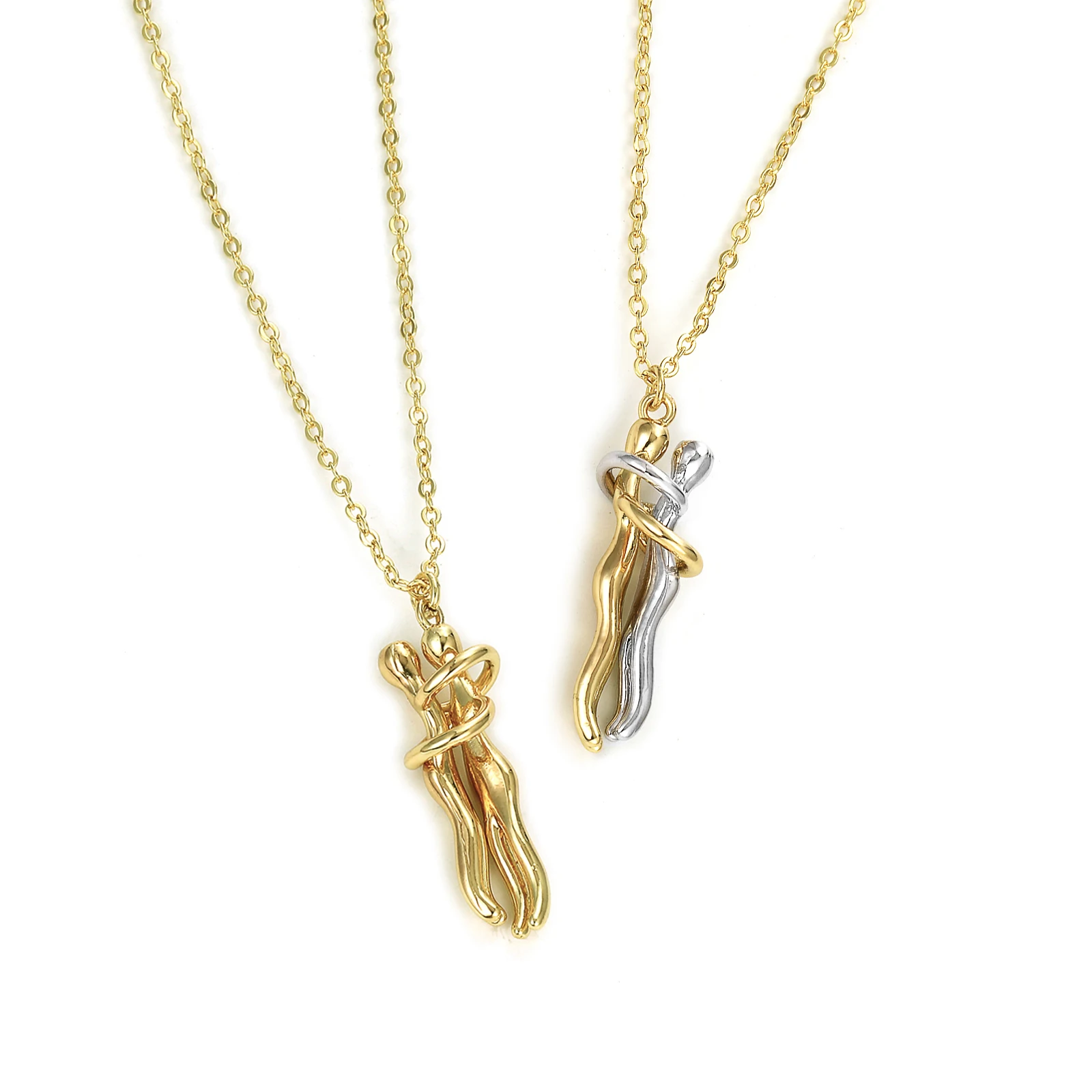 1Piece Hip Hop Valentine's Day Pendant Necklace 3D Brass Hug Dancing Separable Charm Couples Lover Unisex For Party Jewelry Gift