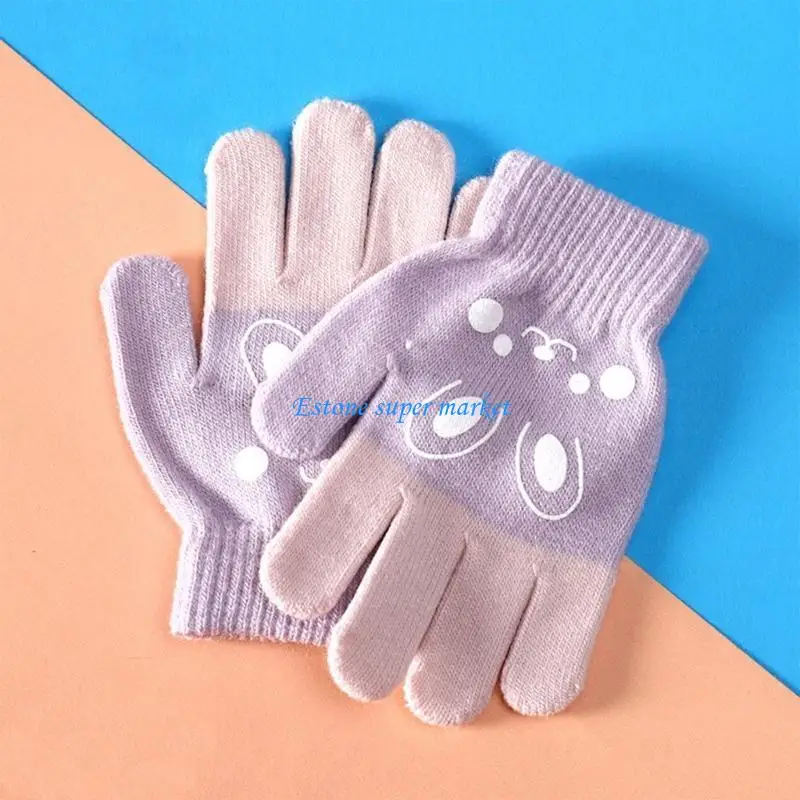 090B Winter Gloves for Kids Boys or Girls Knit Gloves Finger Mittens Windproof Winter Warm Gloves for 4~8 Years Old Children