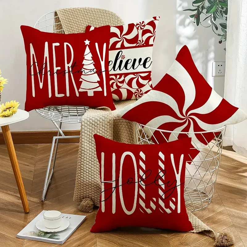 New Year Christmas Pillow Case Pillow Christmas Tree Santa Claus Snowflake Set Furniture Living Room Holiday Party Decoration