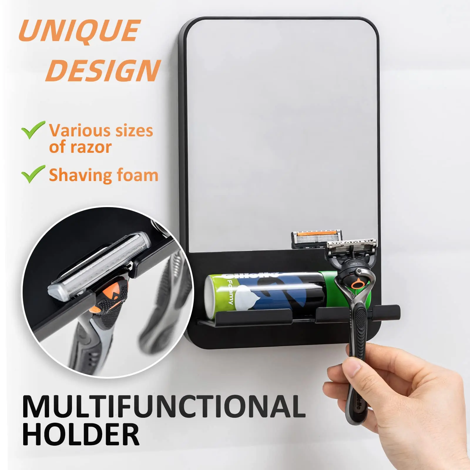 TAILI Shower Mirror Fogless for Shaving with Razor Holder, Fog Free Mirror Shower Suction Rust-Proof Removable Bathroom Mirror