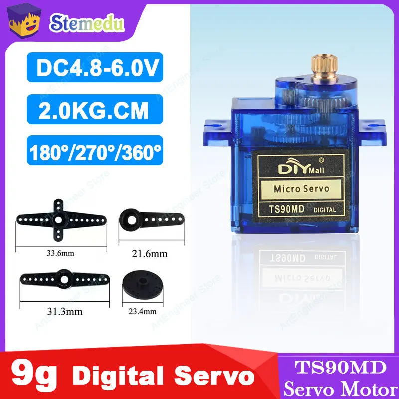 Micro Servo Motor TS90MD Set 90/180/270 degree Angle controllable 4.8V-6V Metal gear simulation steering gear for RC Planes 9g