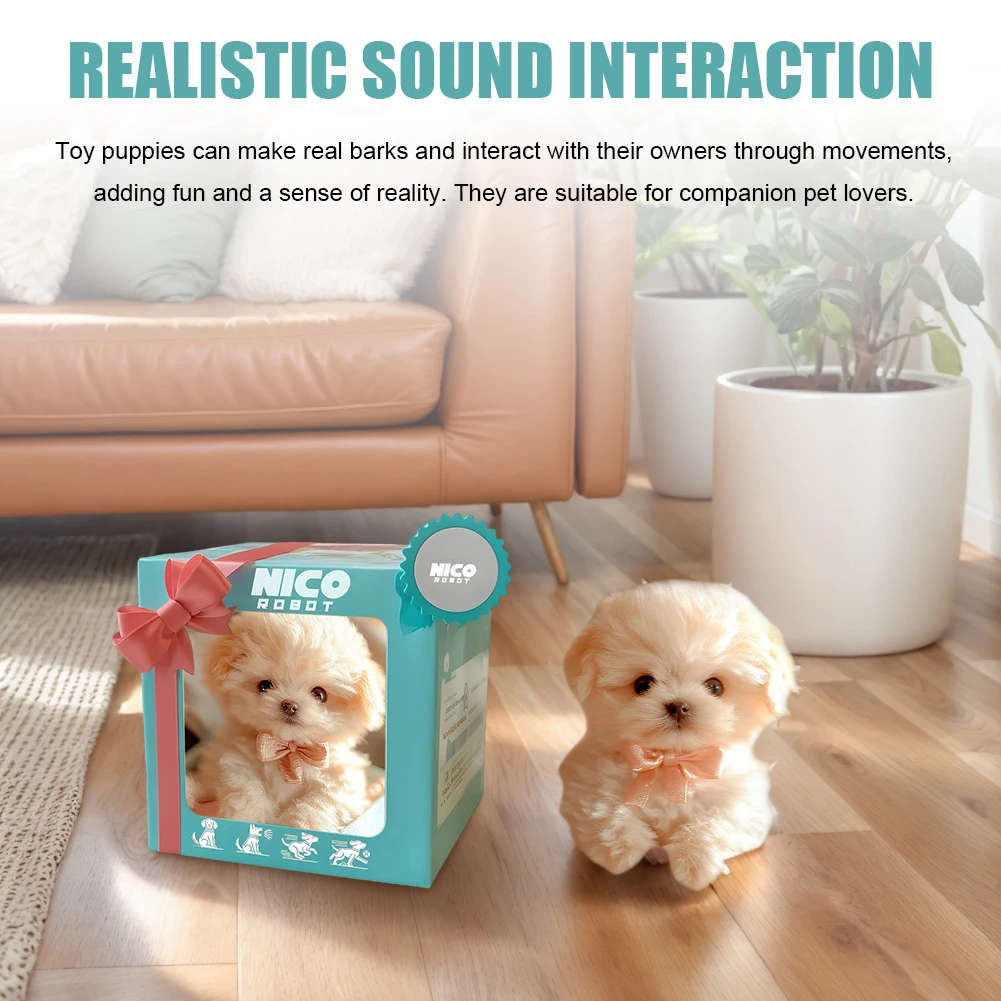 Perro robot electrónico, juguete interactivo de peluche para cachorros, funciona con pilas para niñas y niños