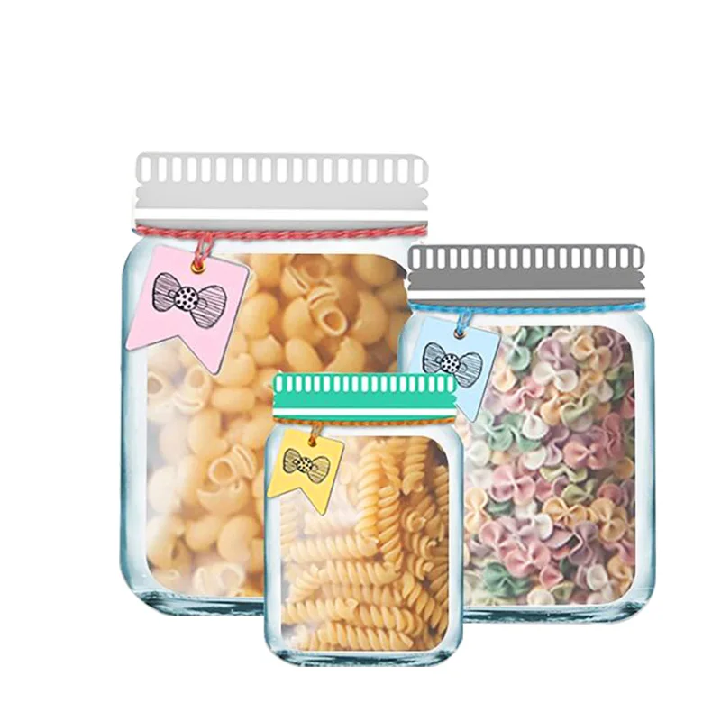 

Mason Jar Zipper Bags Stand-Up Food Storage Snack Candy Bags Reusable Airtight Seal Food Storage Bag Leakproof Kitchen Organizer