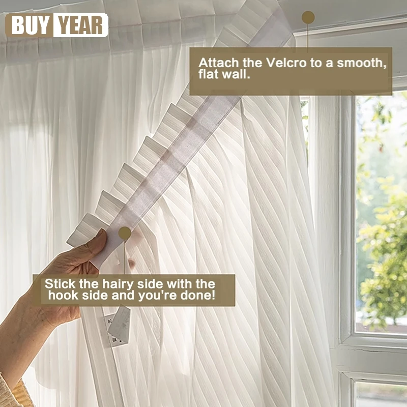 

No-Drill Sheer Window Curtains Living Room Blinds with Luxury Vertical Panel Curtain Self-Adhesive Privacy Sheer Fabric Curtain