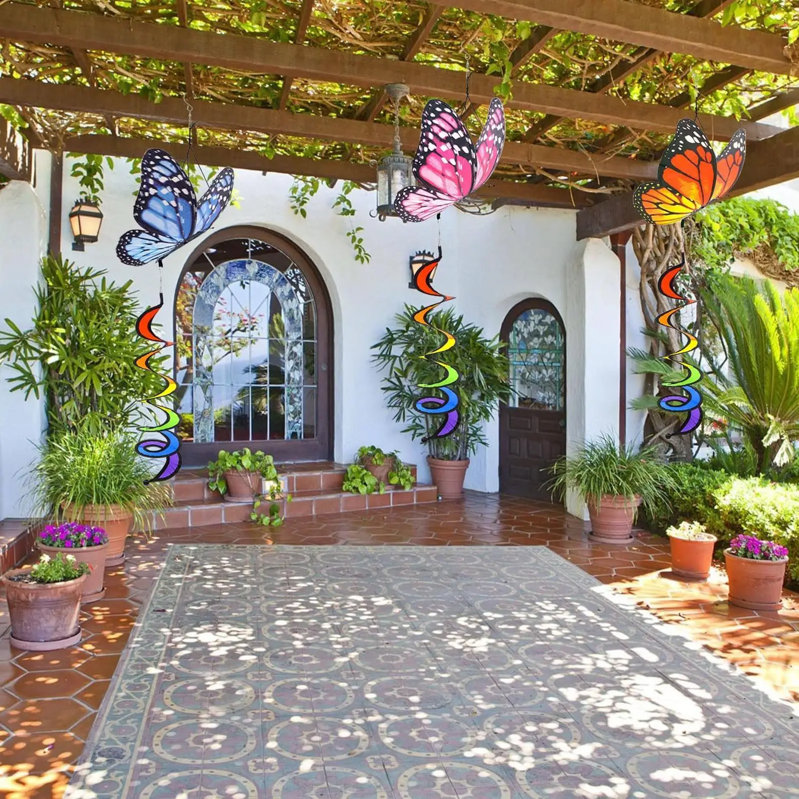 

Butterfly Wind Spinner 3 Pieces Garden Colorful Butterfly Streamers Decor Backyard Spiral Curly Spinner For Yard Patio Porch