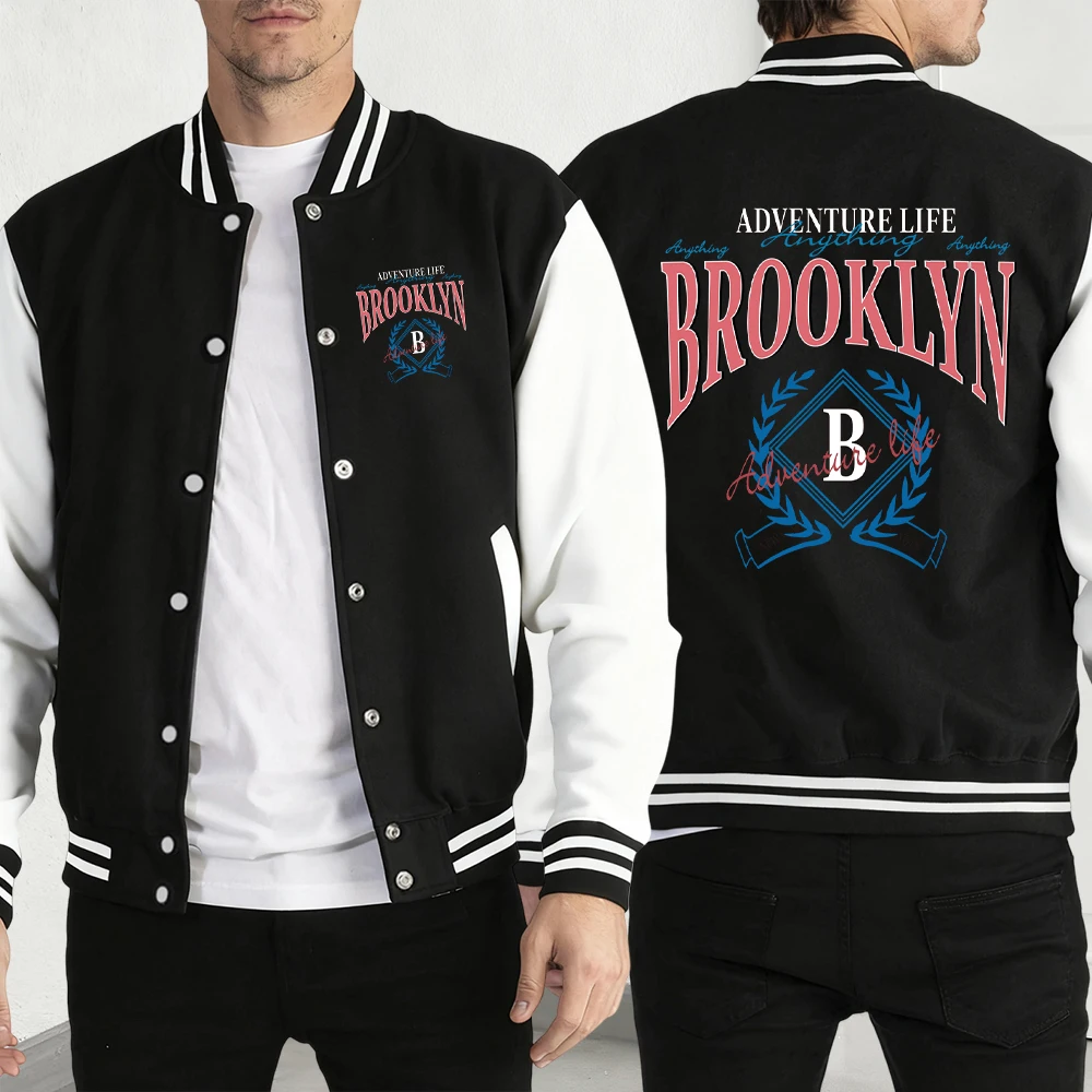 

Adventure Life Anything Brooklyn Print Men Baseball Jersey Hip Hop Fashion Jacket Creativity Y2K Coat Fleece Autumn Jackets
