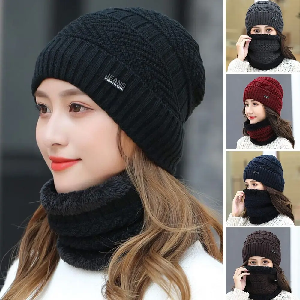 Winter Fleece Soft Beanie Hat Scarf Balaclava Neck Scarf Cap Knitted Hat