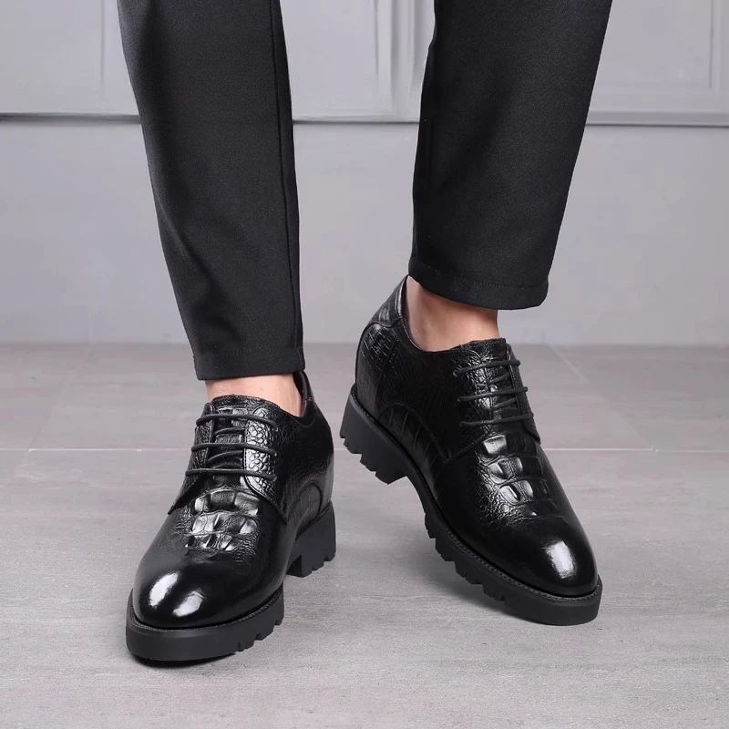 جلد طبيعي الارتفاع زيادة الأحذية للرجال فستان أحذية الأعمال مصعد 10 سنتيمتر الفاخرة ديربي أحذية الزفاف العريس حذاء رجل #4