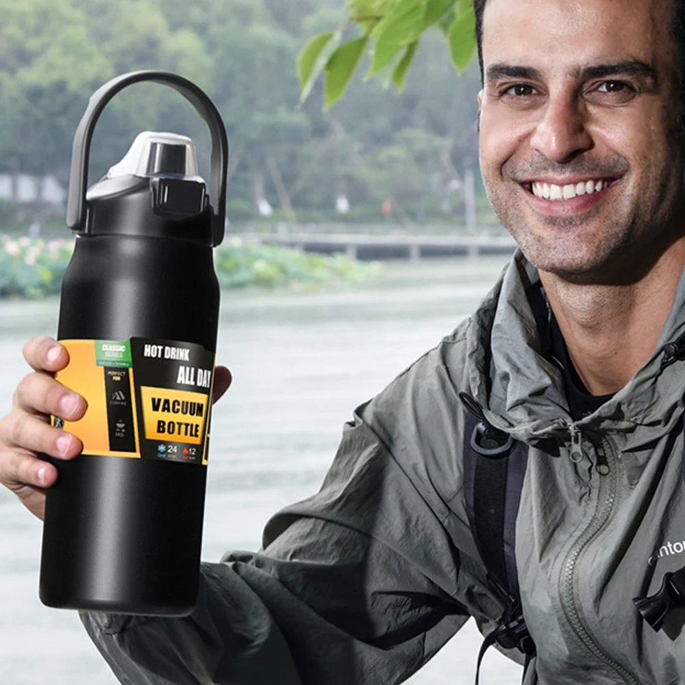 سعة كبيرة في الهواء الطلق الرياضة زجاجة ترمس زجاجة ماء محمولة مكنسة من الفولاذ المقاوم للصدأ العزل مع القش 800 مللي/1000 مللي/1500 مللي #6