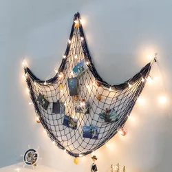 Photo Hanging Display Frames Coastal Decorative Nautical Fish Net with Sea Shells and Clips for Dorm Home Wall Party Decorations