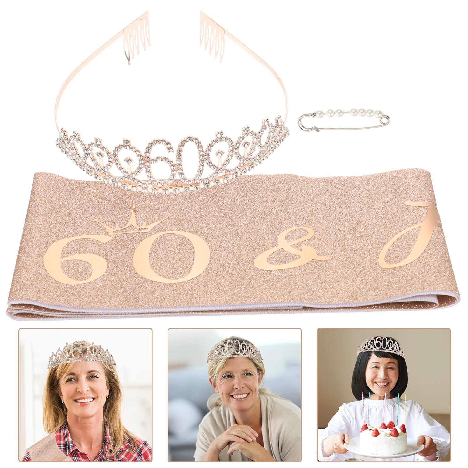 

1 set 1 Set Birthday Crown Shoulder Strap Set Glitter Tiara Sash Kit Party Decorations Women Birthday Gifts Costume Accessories