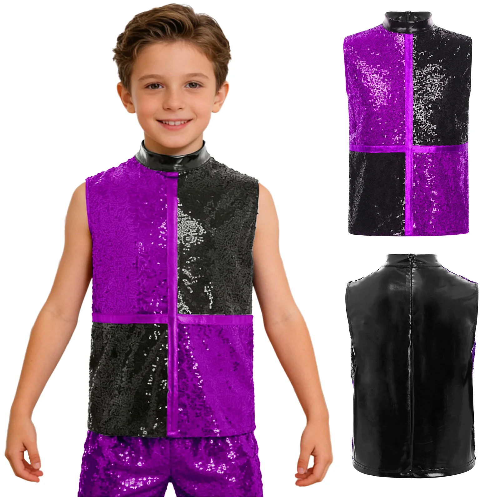 Children's Disco Costumes Jazz Dance Waistcoat Sleeveless Jacket Tops Kids Boys Tassel Sequin Vest Stage Performance Costume