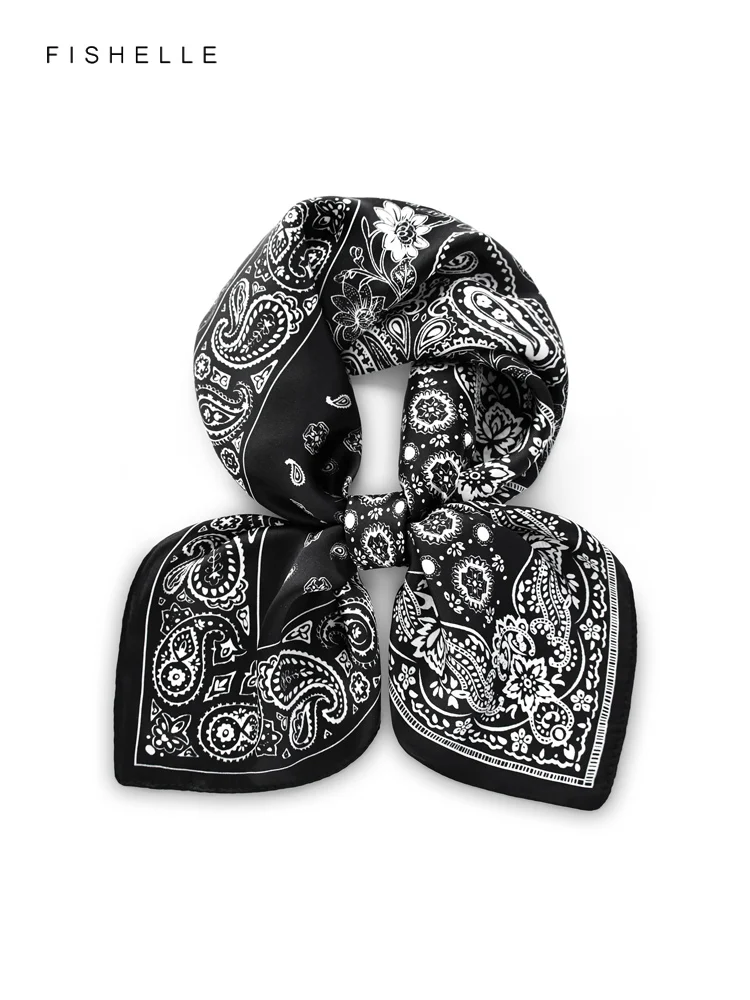 

Black Paisley 100% natural real silk scarves small square scarf hijab shawl luxury gift headband 65cm men women wrap neckerchief