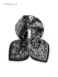 Black Paisley 100% natural real silk scarves small square scarf hijab shawl luxury gift headband 65cm men women wrap neckerchief