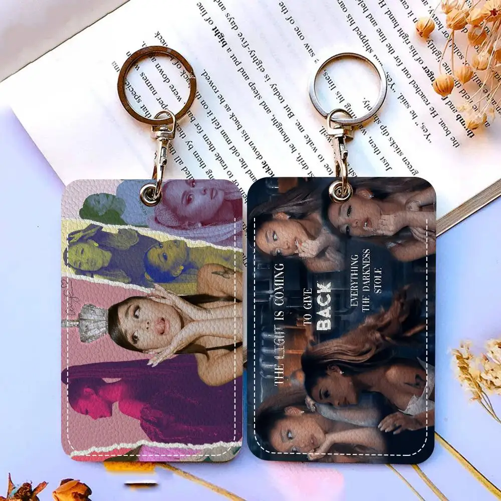Classic Pop Singer A-Ariana G-Grande PU Soft Leather Rectangular Key Card Holder Induction Elevator Protection