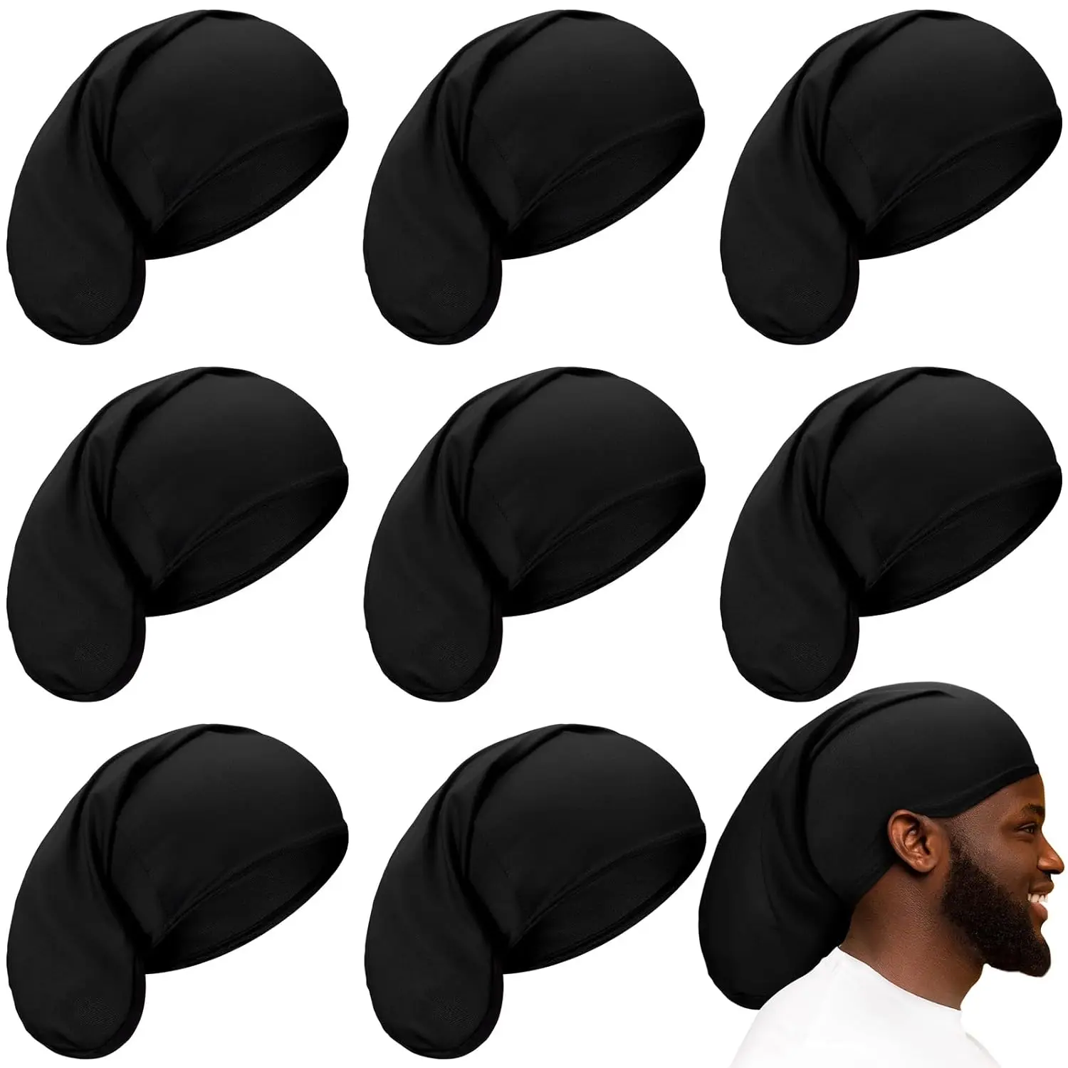 

Unisex Dreadlock Cap Spandex Bonnet for Long Hair Sleep Wrap Full Cover with Soft Elastic, 15x9 Inch Black