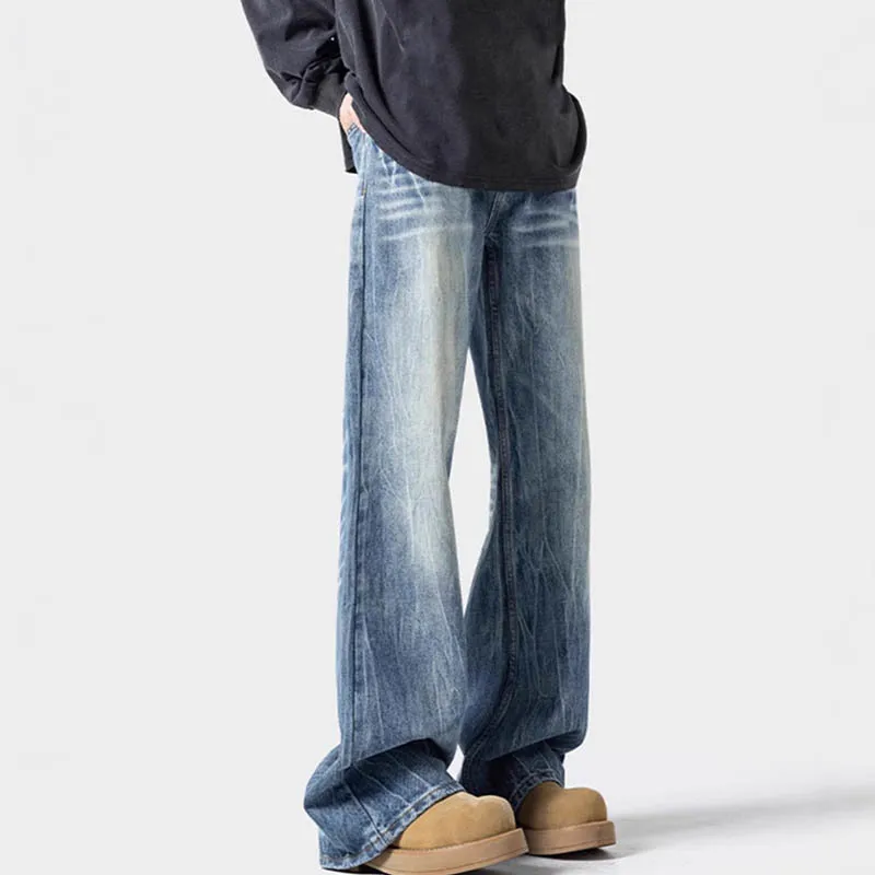 

Men's Pattern Blue Street Elastic Jeans American Style Loose Denim Cargo Flared Pants