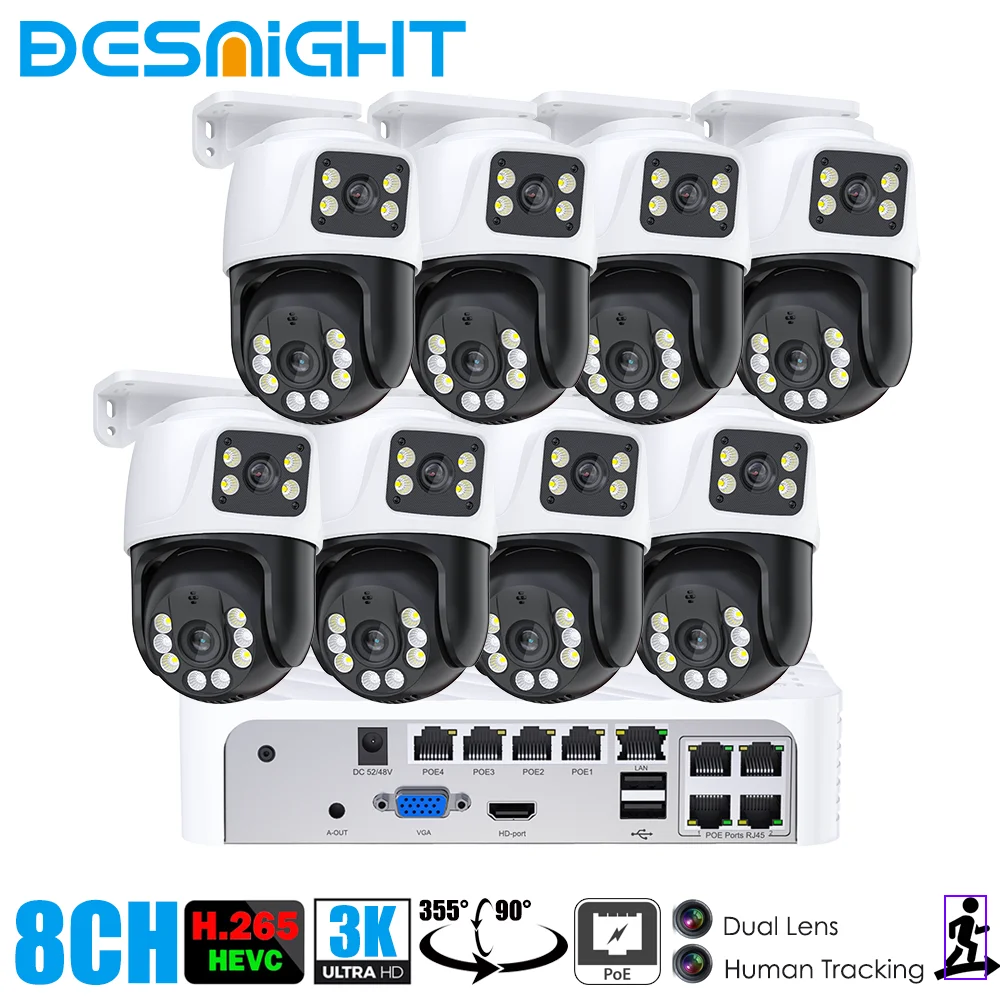 definicao kit cctv vigilancia 8ch poe nvr video h265 cctv com lente dupla leds duplos cameras ip ptz 3k 6mp hd melhorar alta 01