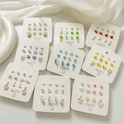 KADRUFI Multi Design Cute Heart Butterfly Flower Animal Fruits Stud Earrings Set for Women Korean Fashion Week Jewelry Gift