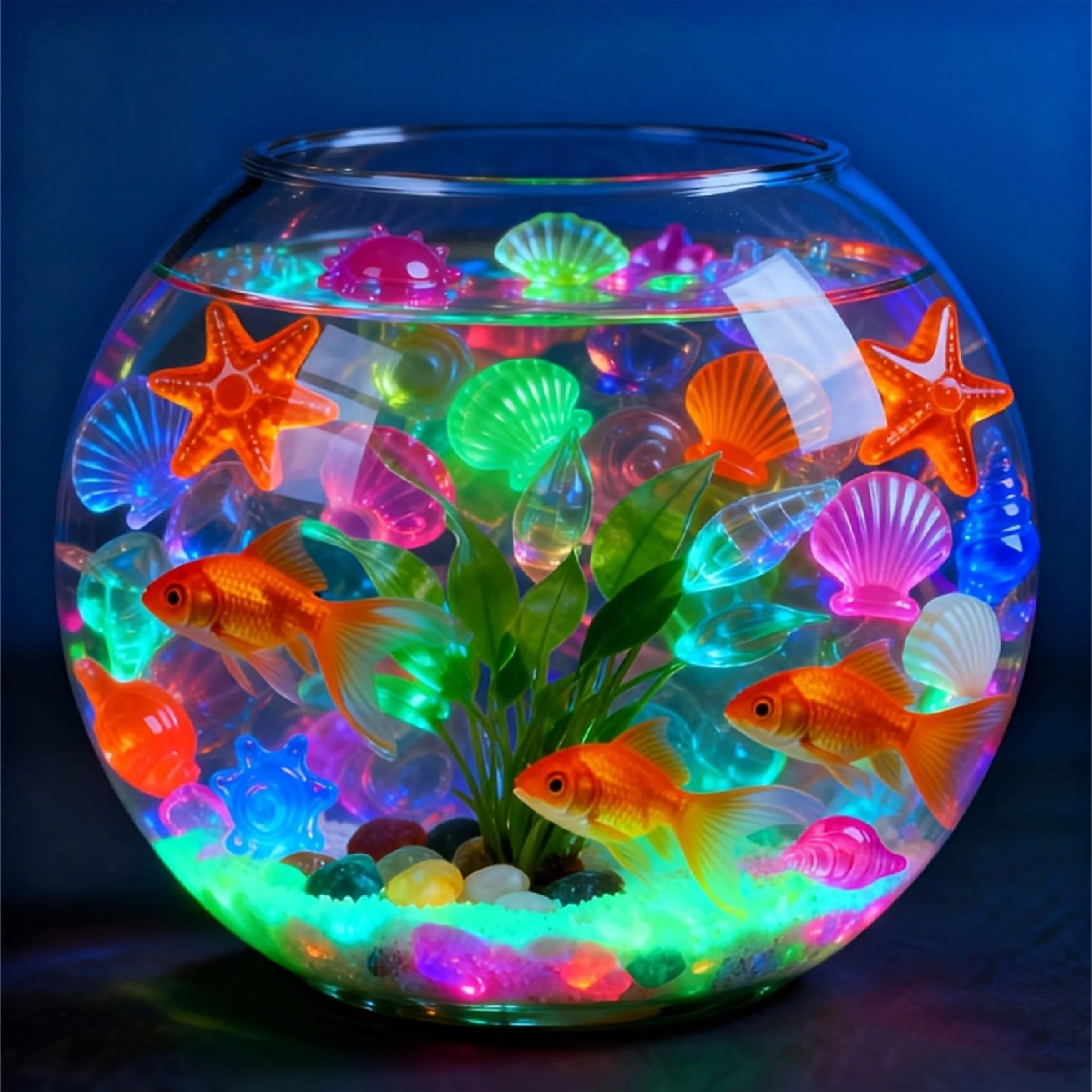 100pcs Glow-in-the-Dark Ocean Stone Fluorescent Resin Ornaments: Starfish and Seashells, suitable for fish tanks/aquariums, flow