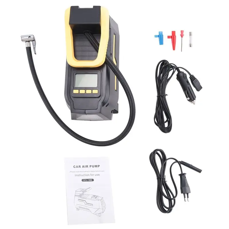 Practical Car AC/DC 12V Tire Inflator Portable Air Compressor Digital Air Pump With LED Light & Long Power Cords Home