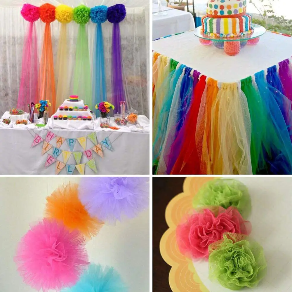 6in x 10 Yards 44 Colors Rainbow Glitter Solid Tulle Rolls Netting Tulles Fabric Sewing for Table Skirt Weeding Party Decaration