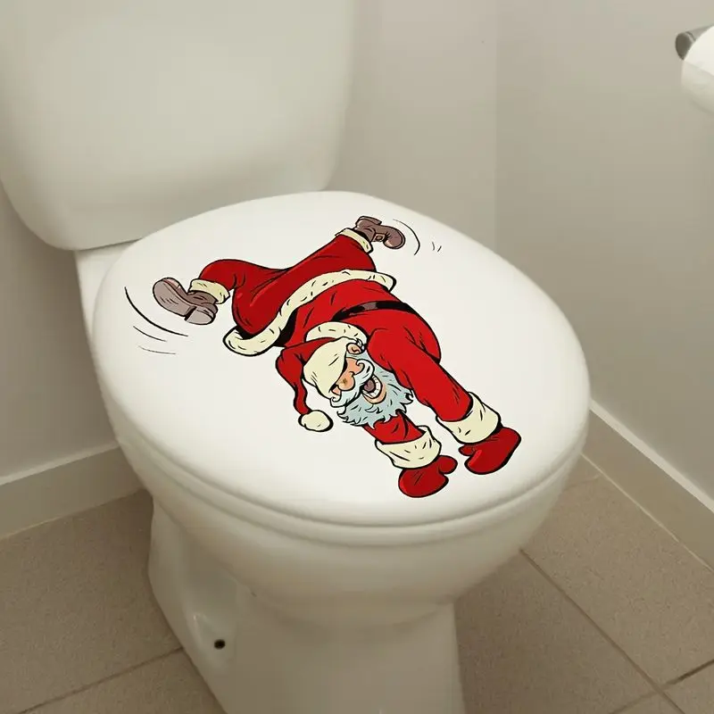 Inverted Funny Santa Claus Toilet Cover Sticker Sticker Fun Self-Adhesive Waterproof Durable Thick Holiday Decor Wall Sticker