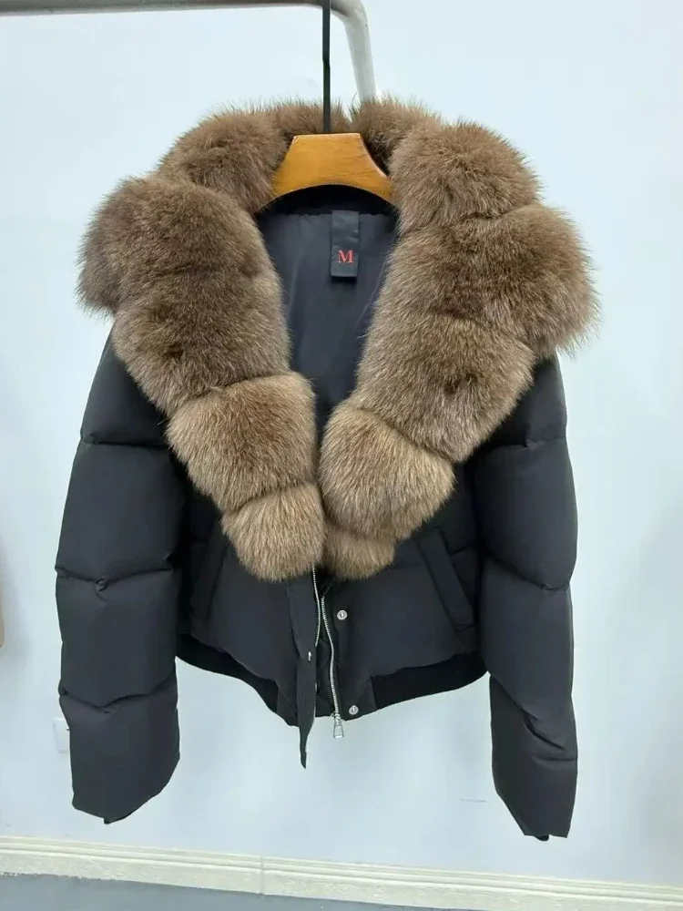 Femmes réel col de fourrure doudoune 2025 nouveau automne hiver duvet d'oie manteau femme épais chaud naturel fourrure de renard doudoune vêtements